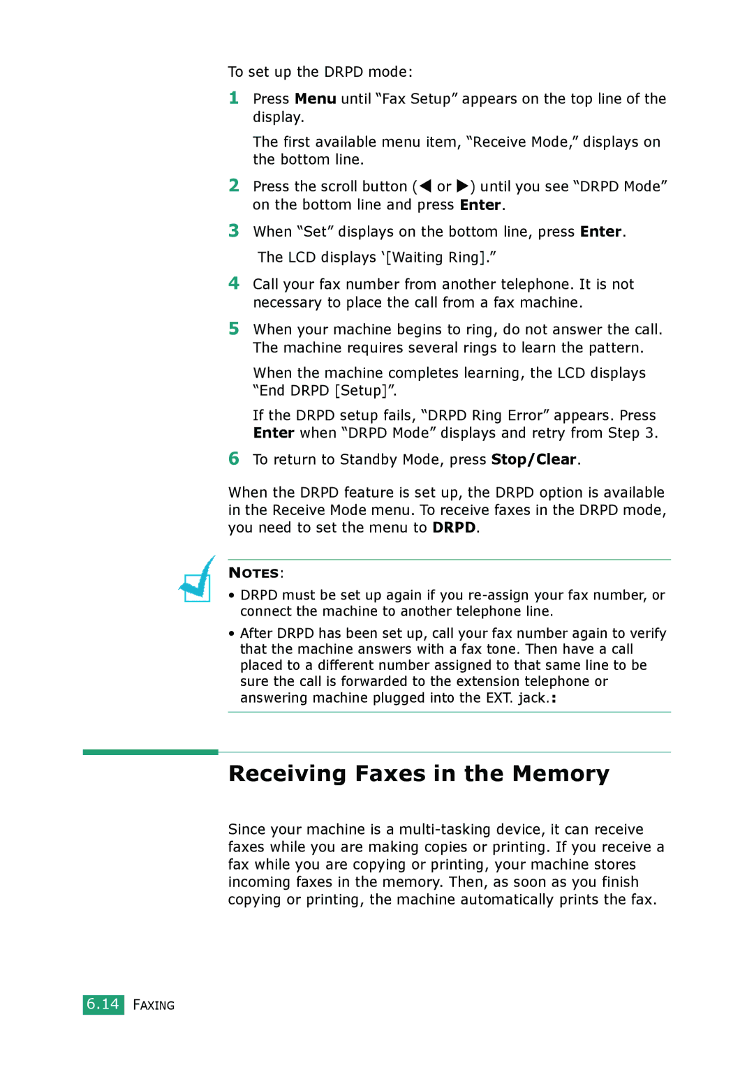 Muratec F-114 Series manual Receiving Faxes in the Memory 