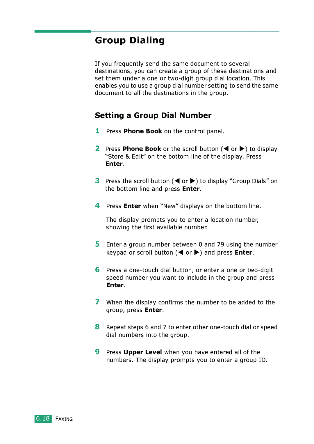 Muratec F-114 Series manual Group Dialing, Setting a Group Dial Number 