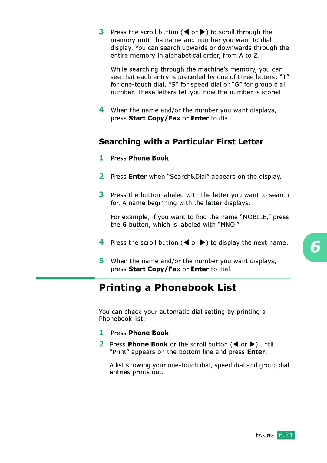 Muratec F-114 Series manual Printing a Phonebook List, Searching with a Particular First Letter 