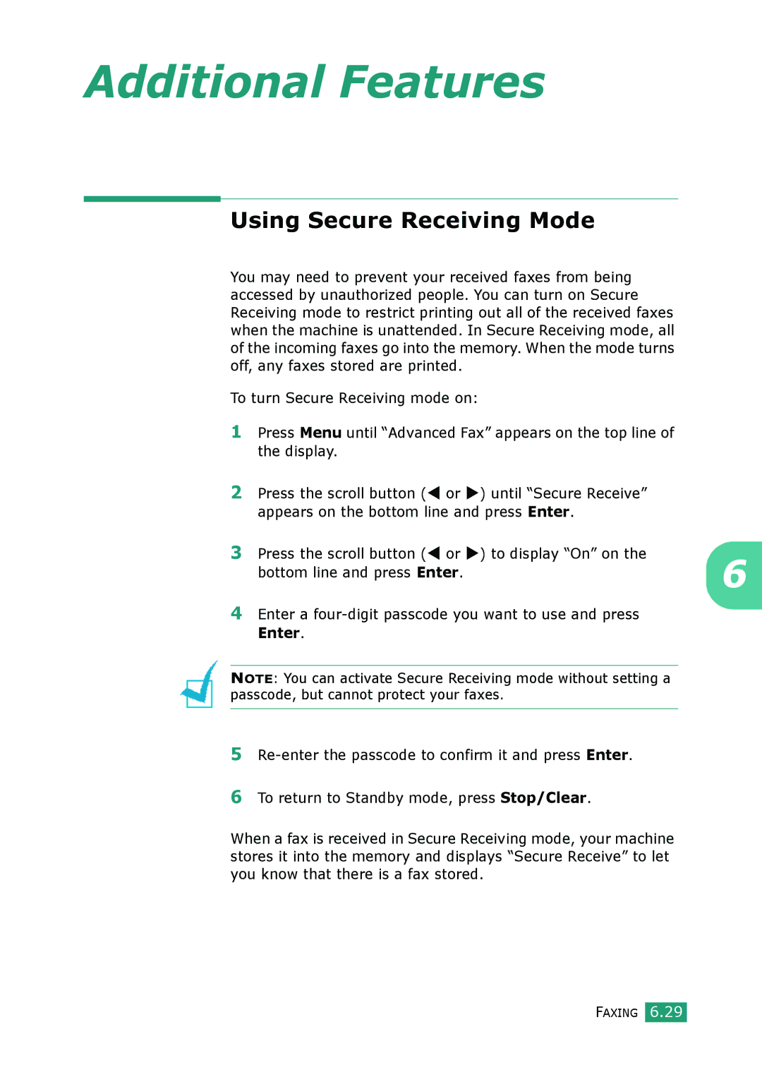 Muratec F-114 Series manual Additional Features, Using Secure Receiving Mode 