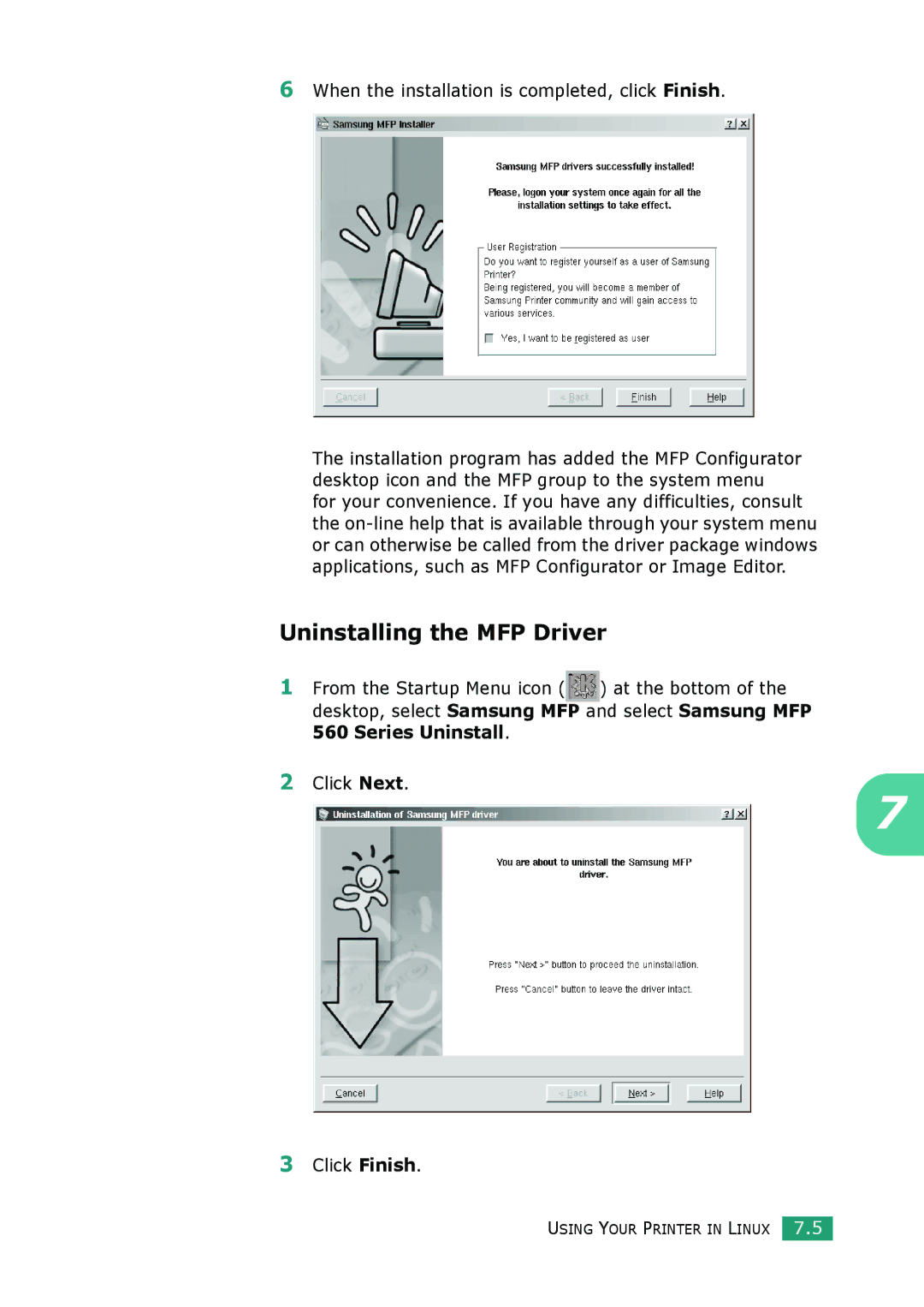 Muratec F-114 Series manual Uninstalling the MFP Driver, When the installation is completed, click Finish, Series Uninstall 