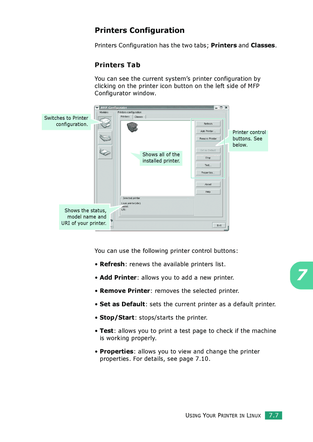 Muratec F-114 Series manual Printers Configuration, Printers Tab 