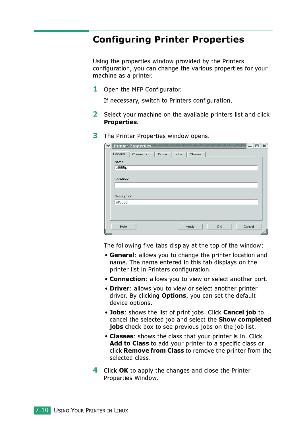 Muratec F-114 Series manual Configuring Printer Properties 