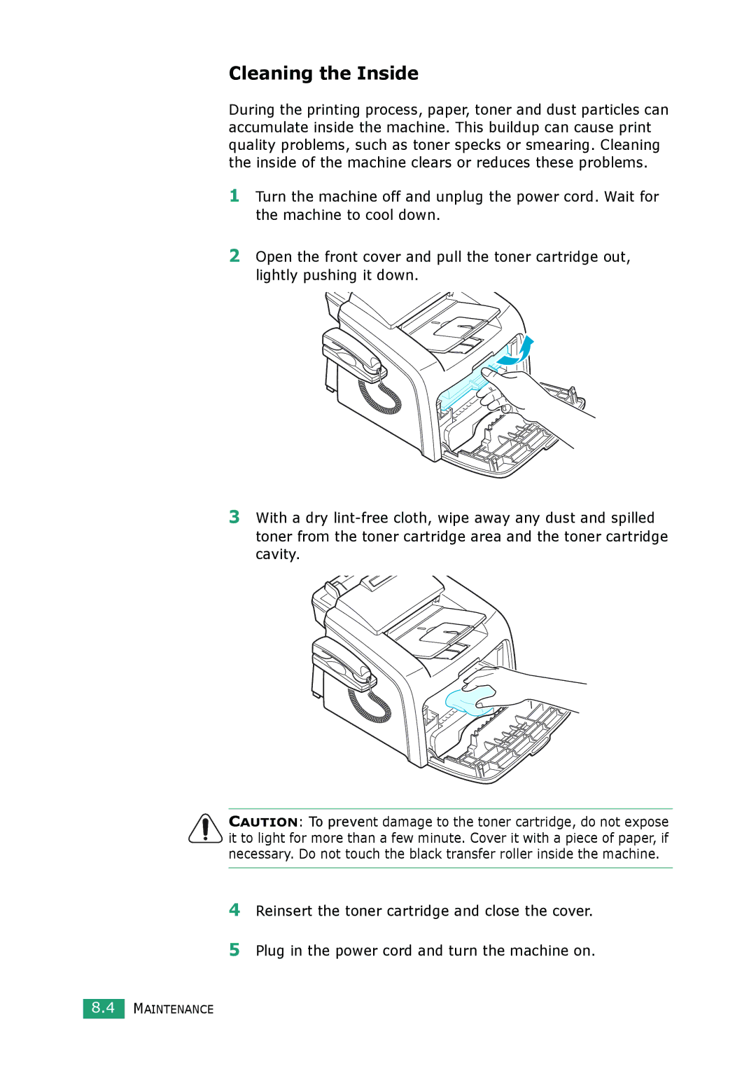 Muratec F-114 Series manual Cleaning the Inside 