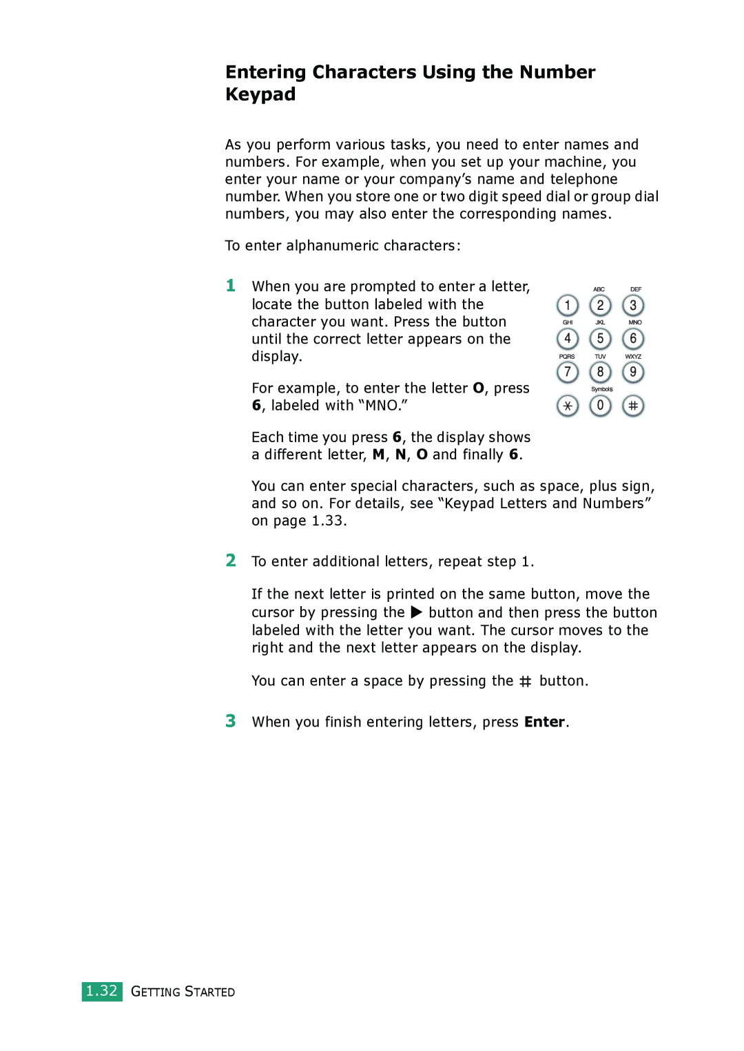 Muratec F-114 Series manual Entering Characters Using the Number Keypad 