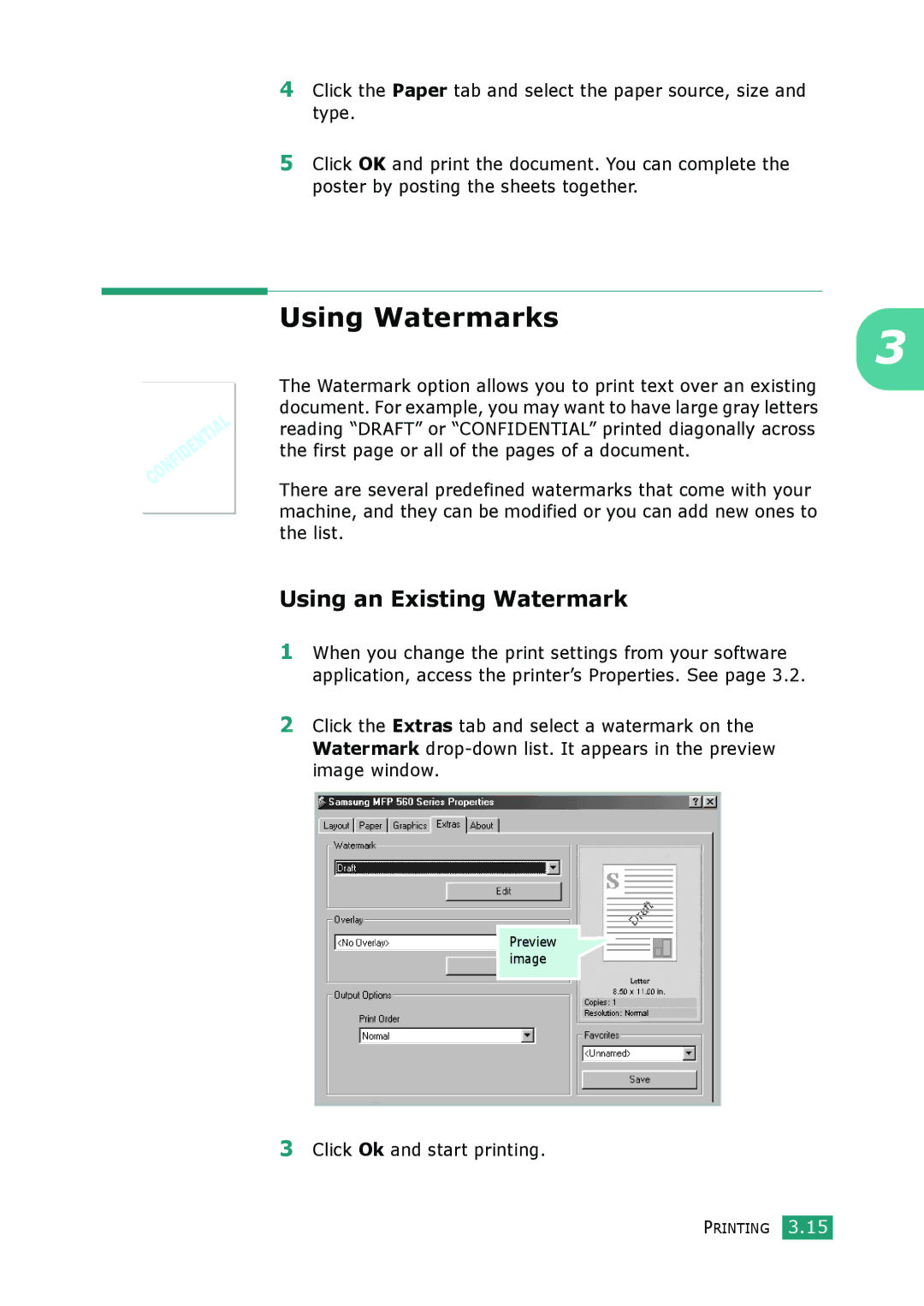 Muratec F-114 Series manual Using Watermarks, Using an Existing Watermark, Click Ok and start printing 