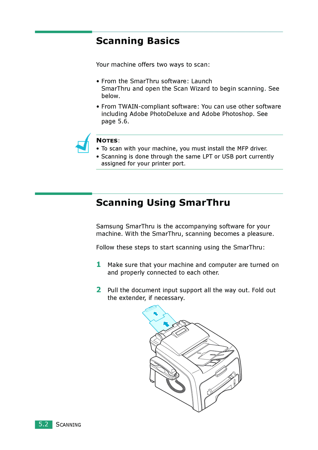 Muratec F-114 Series manual Scanning Basics, Scanning Using SmarThru 