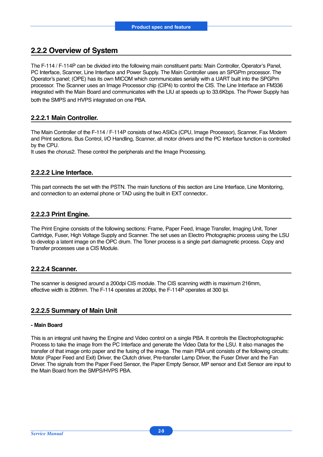 Muratec F-114P service manual Overview of System 