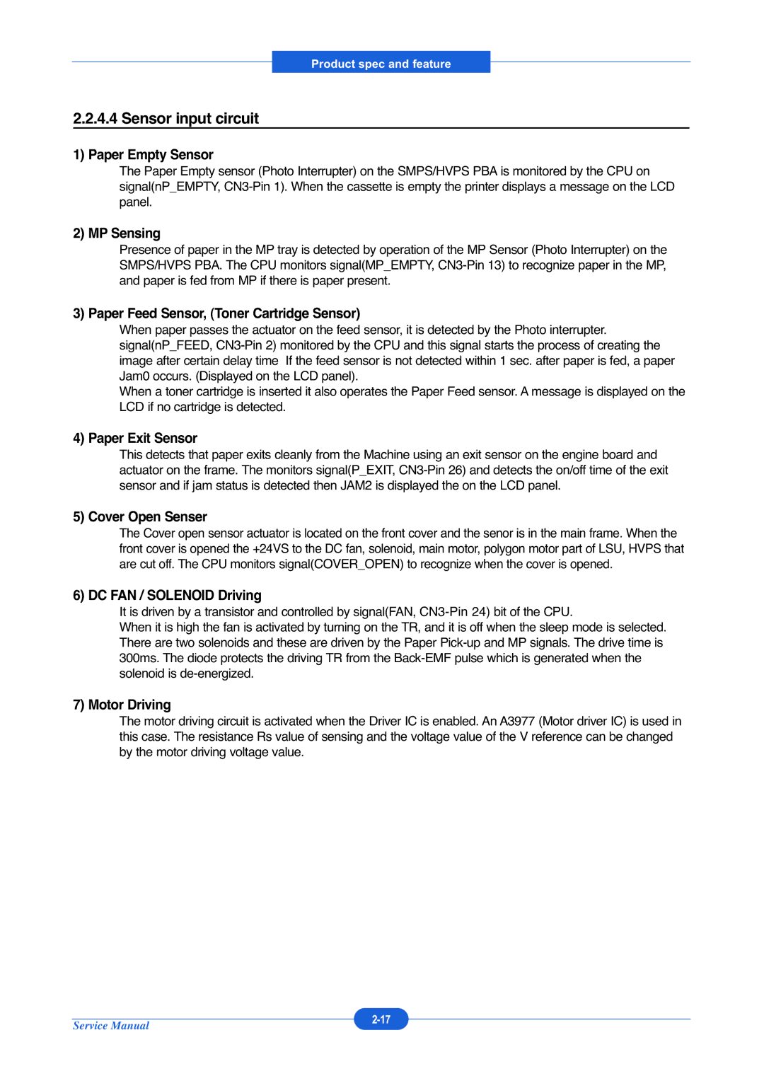 Muratec F-114P service manual Sensor input circuit 