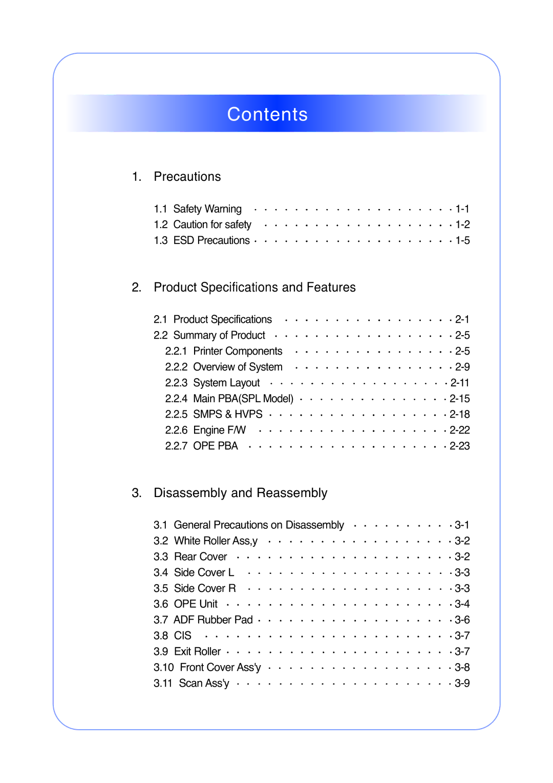 Muratec F-114P service manual Contents 