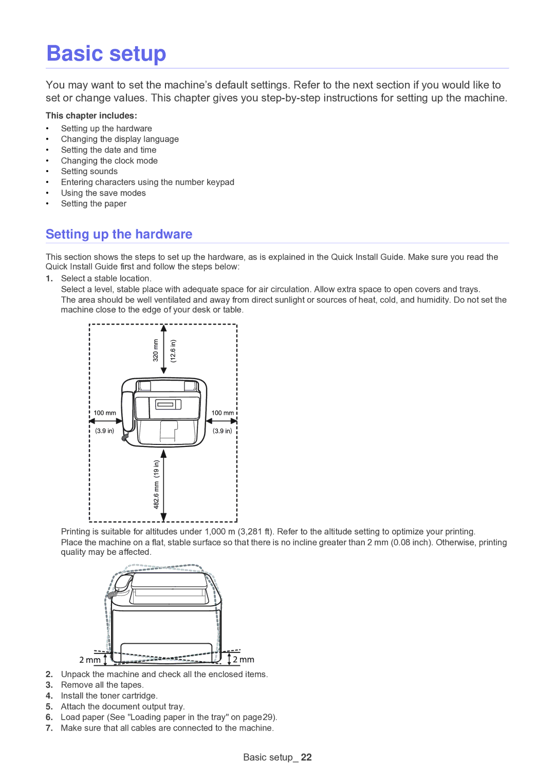 Muratec F-116 manual Basic setup, Setting up the hardware 