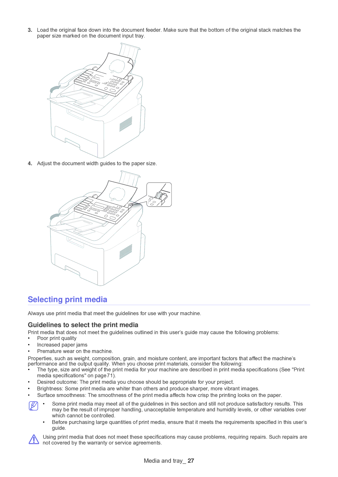 Muratec F-116 manual Selecting print media, Guidelines to select the print media 