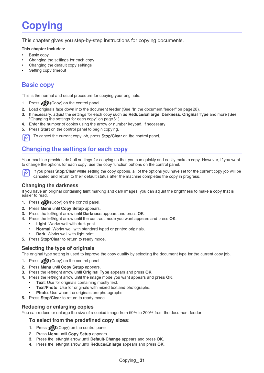 Muratec F-116 manual Copying, Basic copy, Changing the settings for each copy 