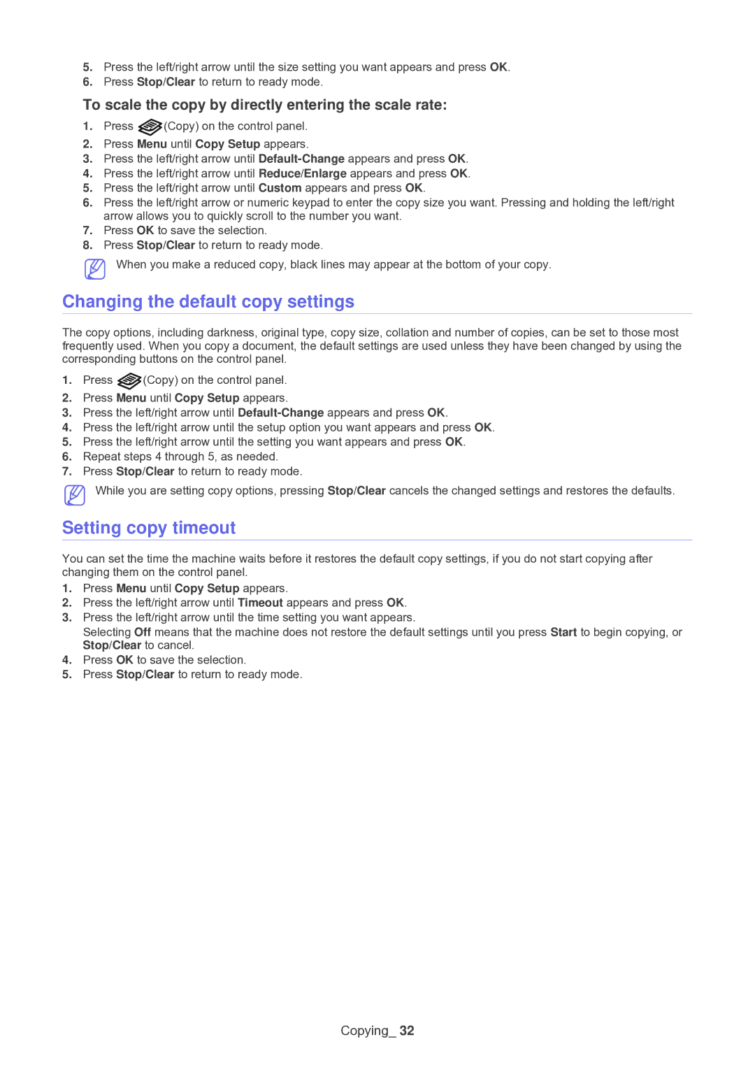 Muratec F-116 manual Changing the default copy settings, Setting copy timeout 