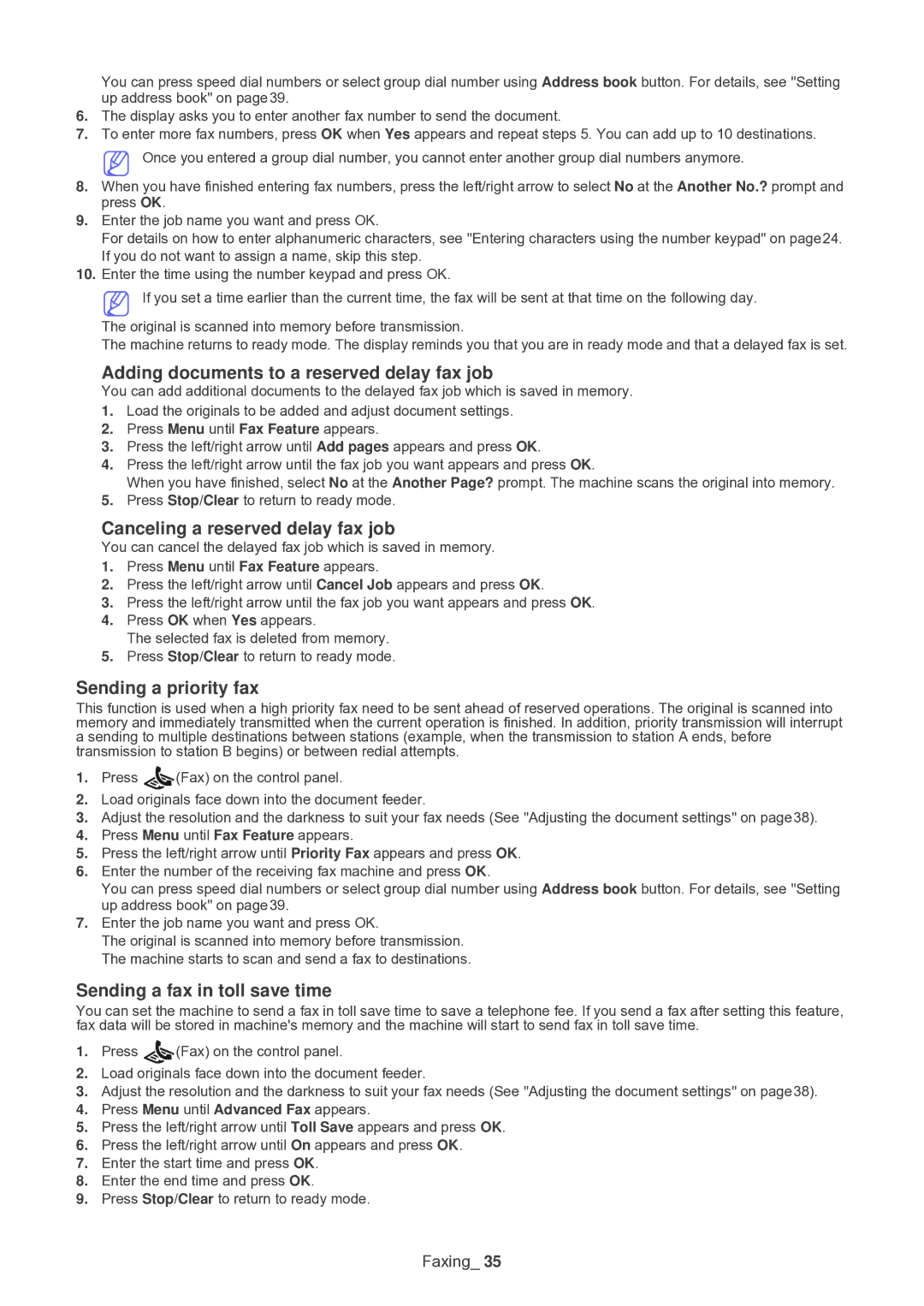 Muratec F-116 Adding documents to a reserved delay fax job, Canceling a reserved delay fax job, Sending a priority fax 