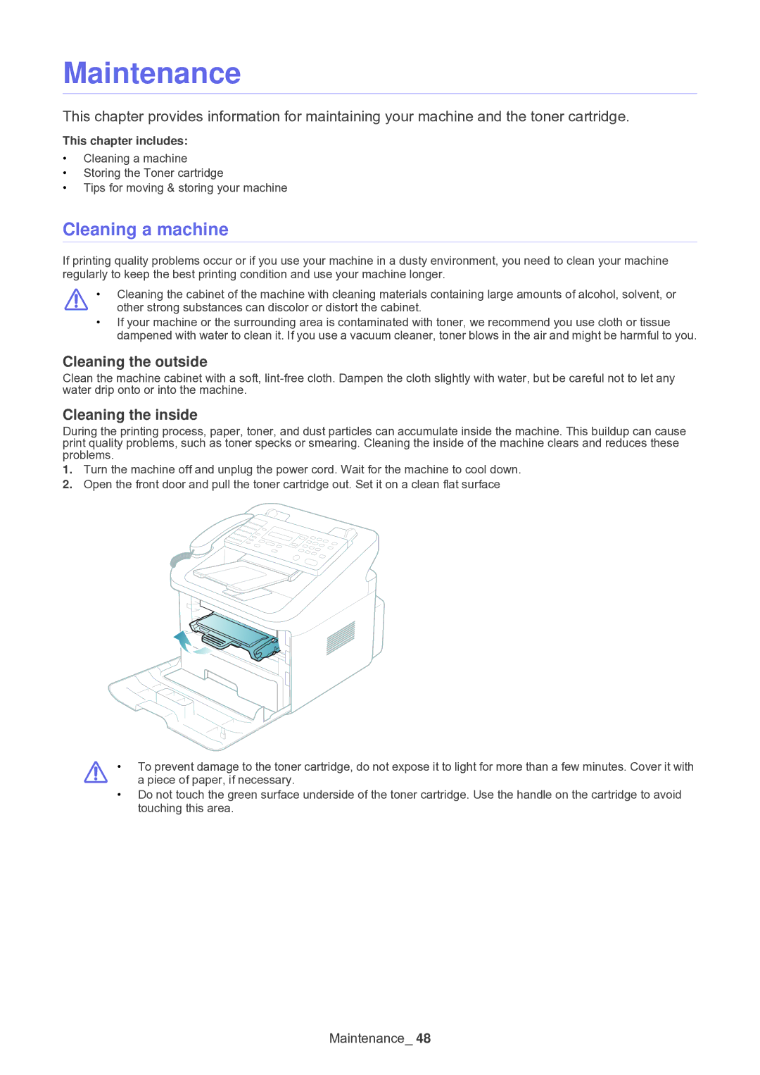 Muratec F-116 manual Maintenance, Cleaning a machine, Cleaning the outside, Cleaning the inside 