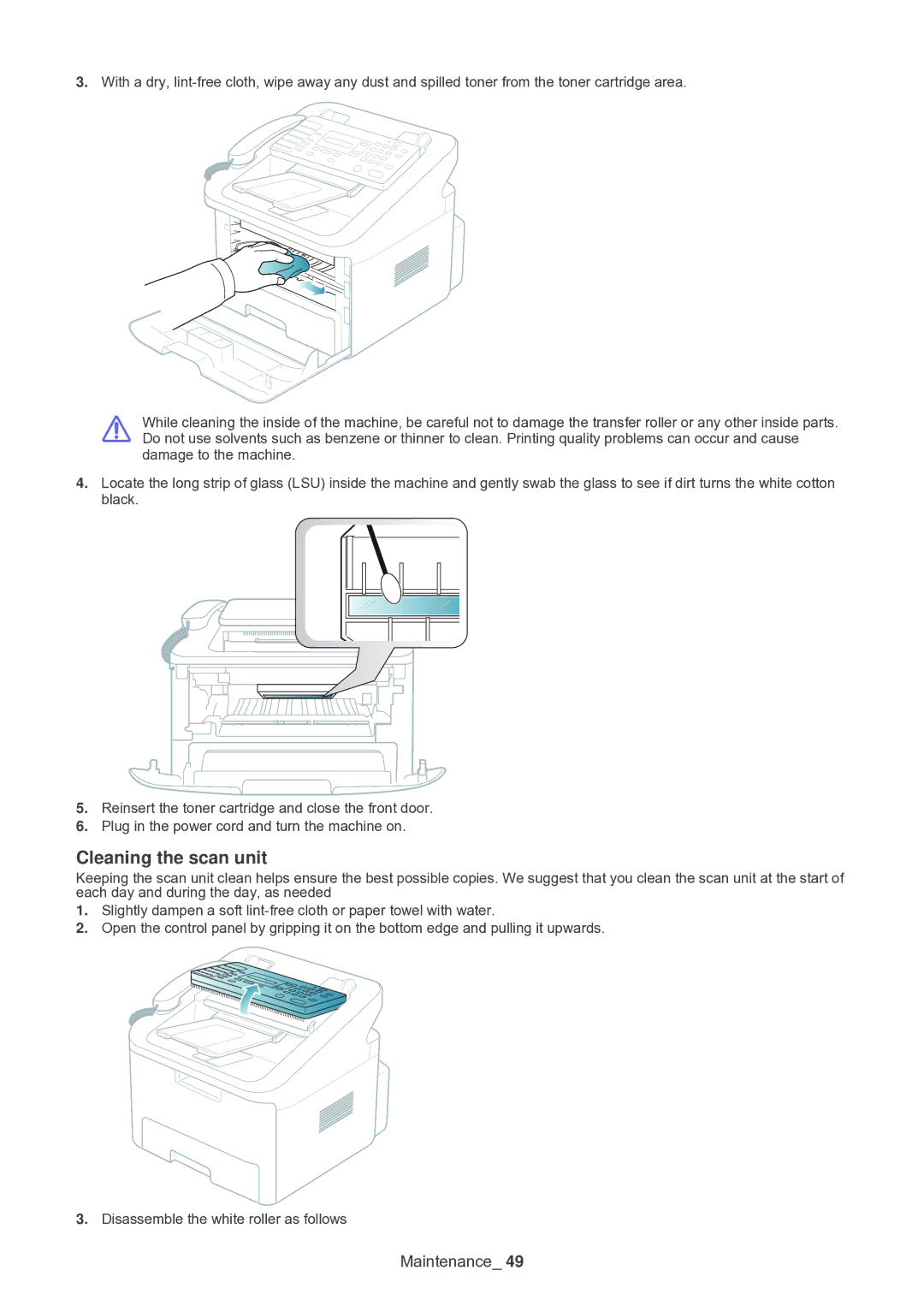 Muratec F-116 manual Cleaning the scan unit 