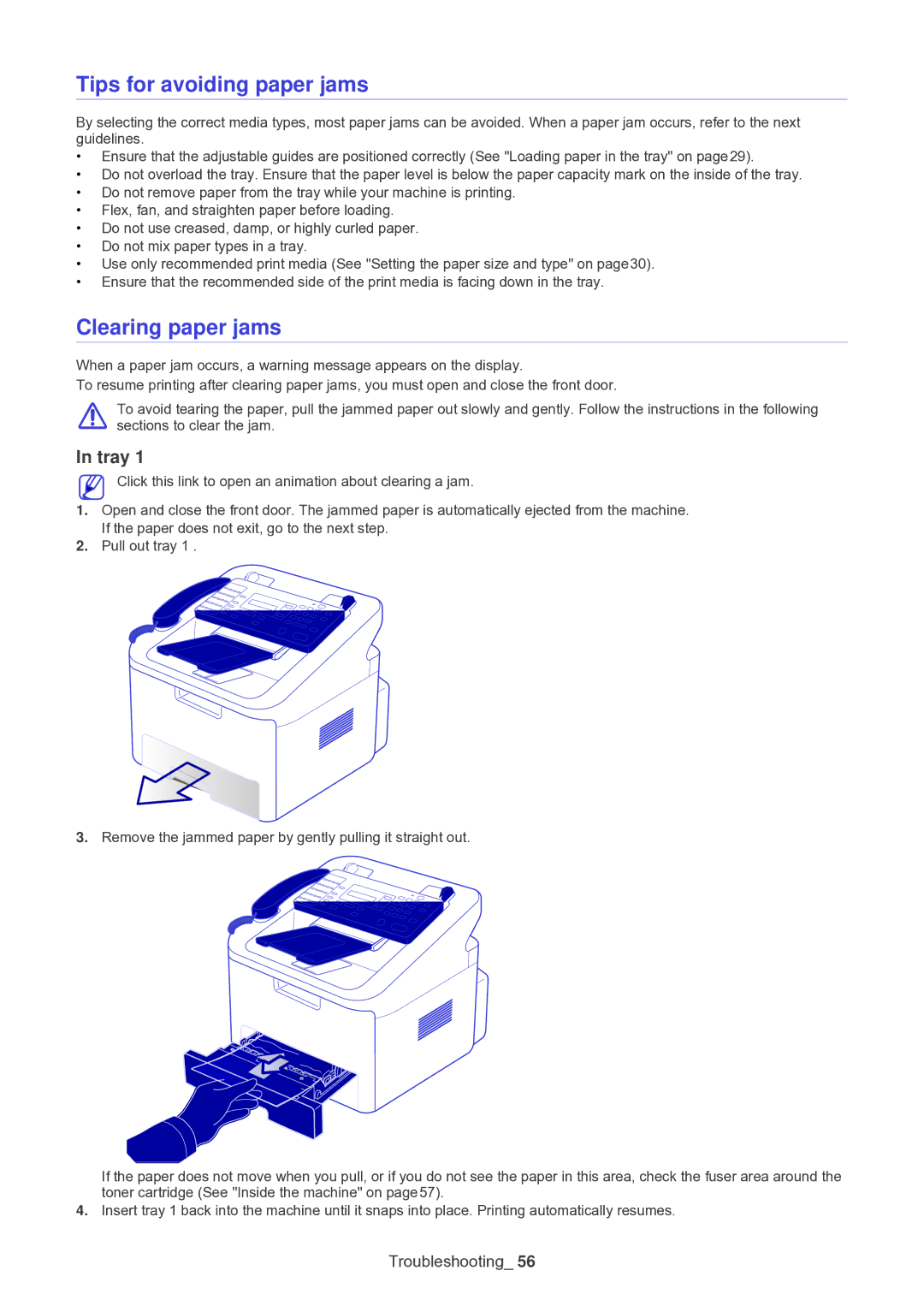 Muratec F-116 manual Tips for avoiding paper jams, Clearing paper jams 