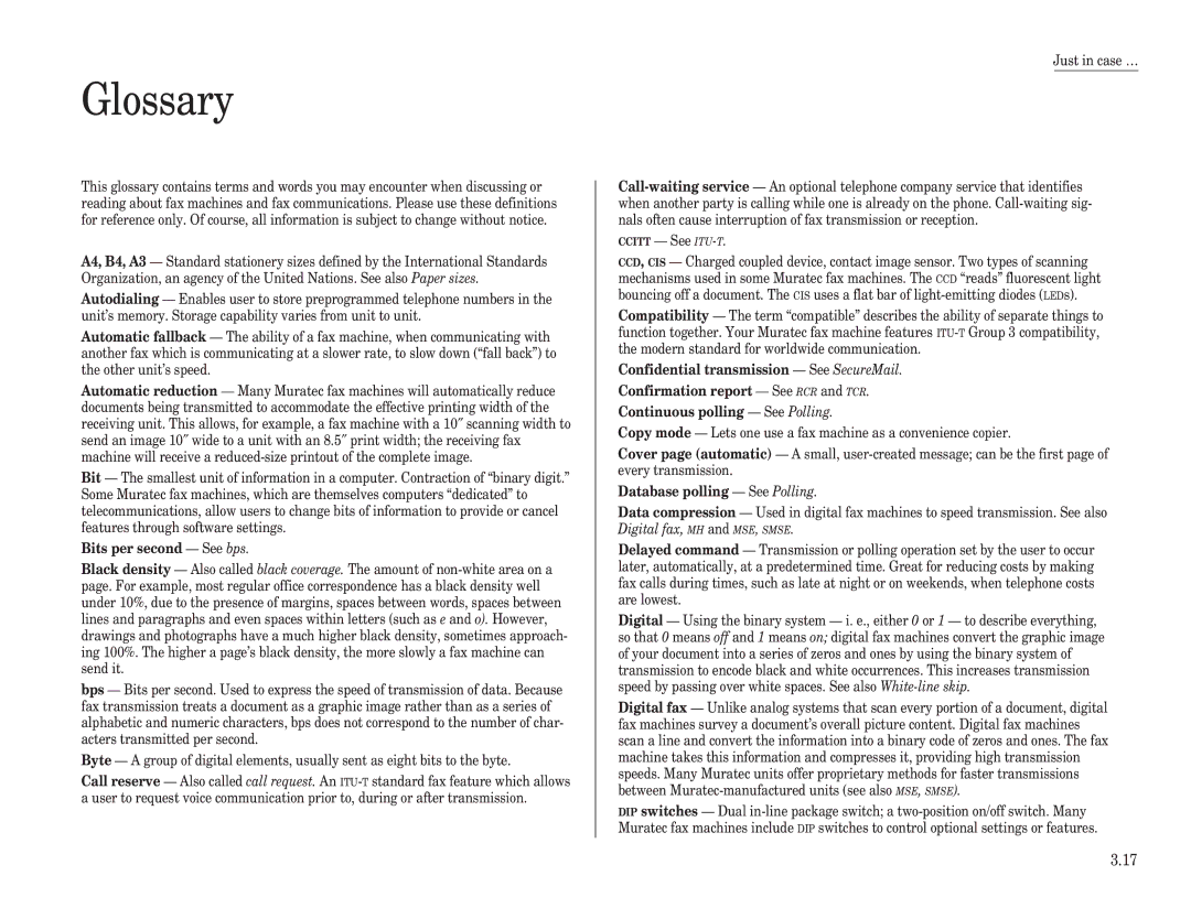 Muratec F-120, F-150, F-100 manual Glossary, Bits per second See bps 