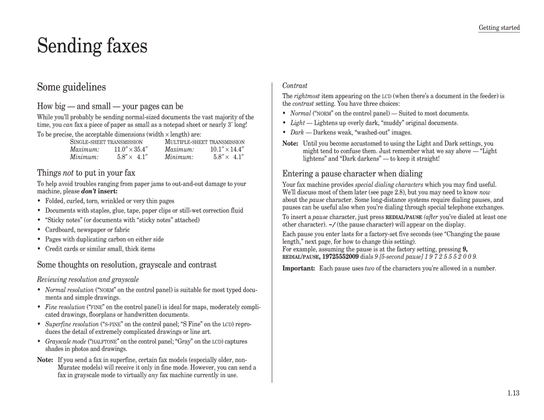 Muratec F-150, F-100, F-120 manual Sending faxes, Some guidelines 