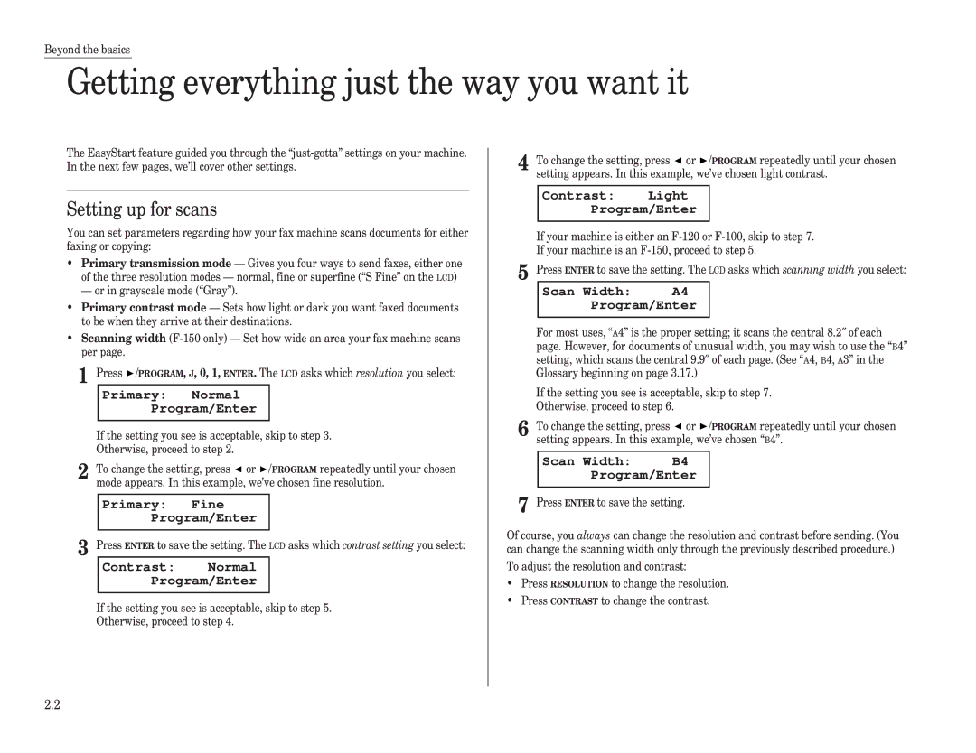 Muratec F-100, F-150, F-120 manual Getting everything just the way you want it, Setting up for scans 