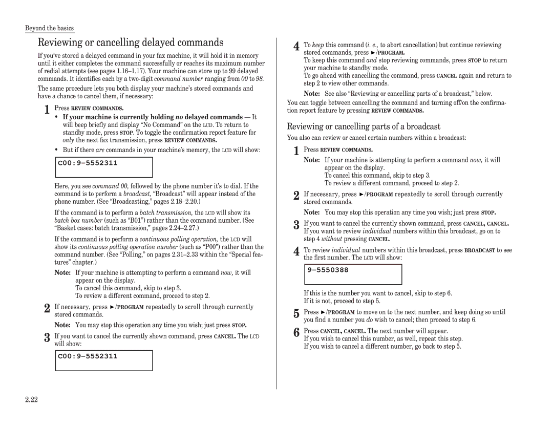 Muratec F-150, F-100 Reviewing or cancelling delayed commands, Reviewing or cancelling parts of a broadcast, C009-5552311 