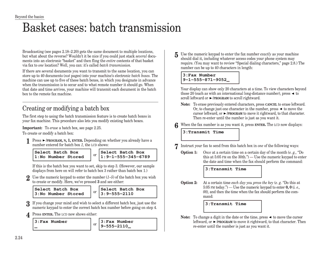 Muratec F-120, F-150, F-100 manual Basket cases batch transmission, Creating or modifying a batch box 