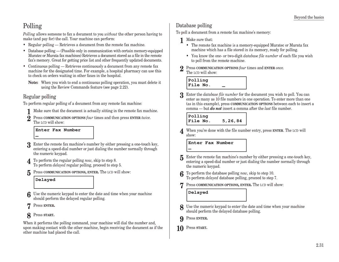 Muratec F-150, F-100, F-120 manual Regular polling, Database polling, Polling File No ,26,84 