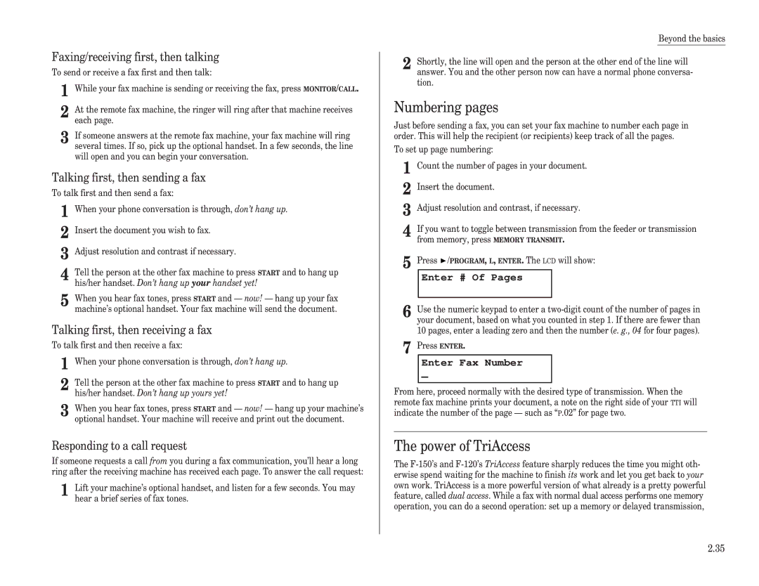 Muratec F-100, F-150, F-120 manual Numbering pages, Power of TriAccess 