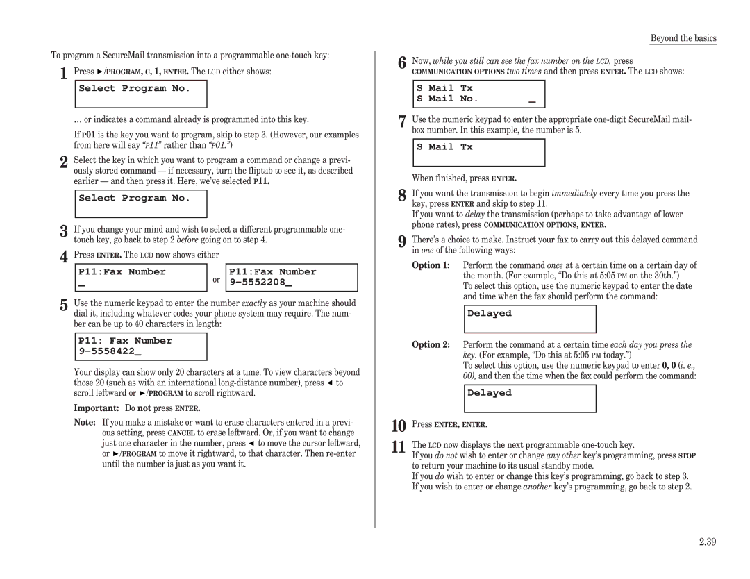 Muratec F-120, F-150, F-100 manual P11Fax Number 5552208, P11 Fax Number, Mail Tx 