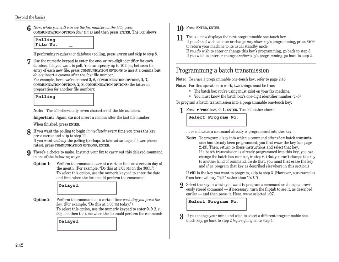 Muratec F-120, F-150, F-100 manual Programming a batch transmission, Preparation for another file number 