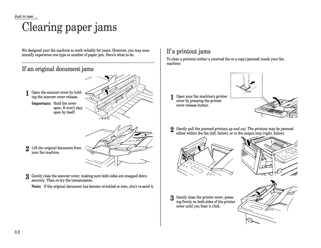 Muratec F-120, F-150, F-100 manual Clearing paper jams, If an original document jams, If a printout jams 