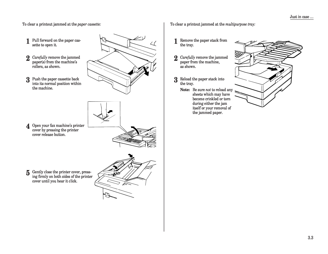 Muratec F-150, F-100, F-120 manual To clear a printout jammed at the paper cassette 