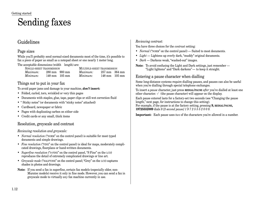 Muratec F-160 operating instructions Sending faxes, Guidelines 