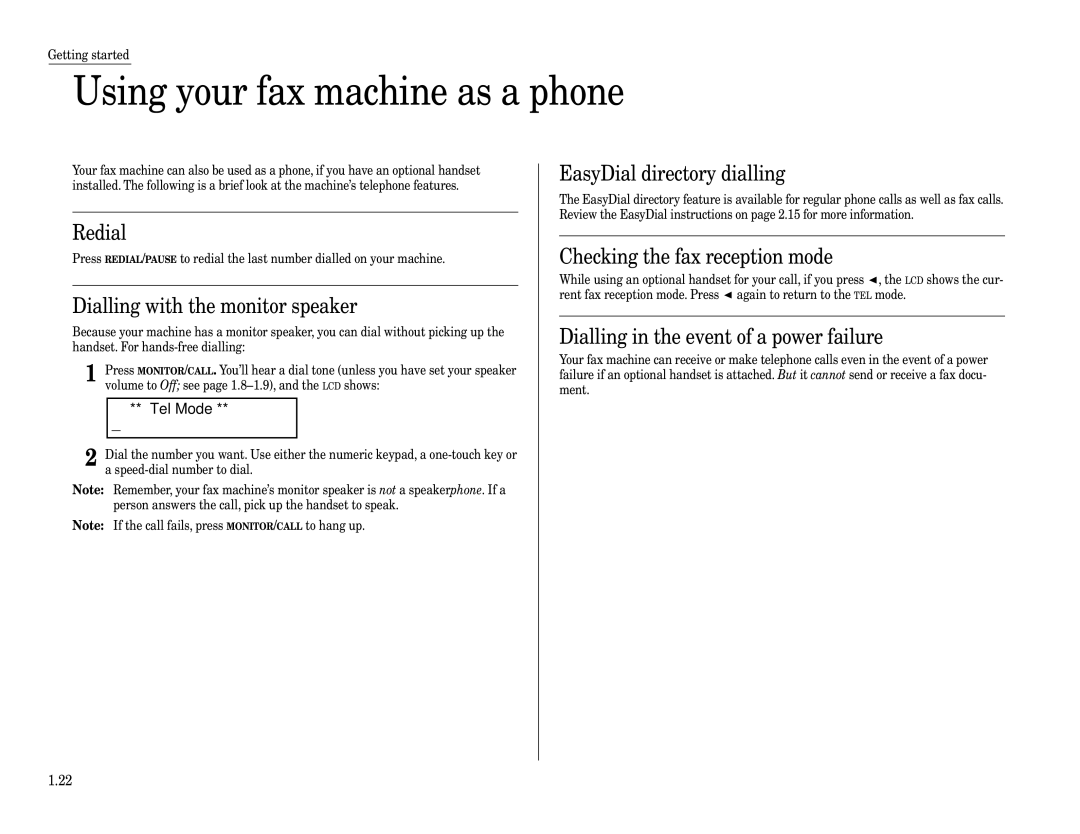 Muratec F-160 operating instructions Using your fax machine as a phone 