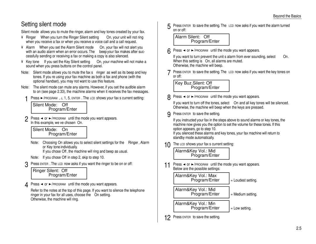 Muratec F-160 operating instructions Setting silent mode 