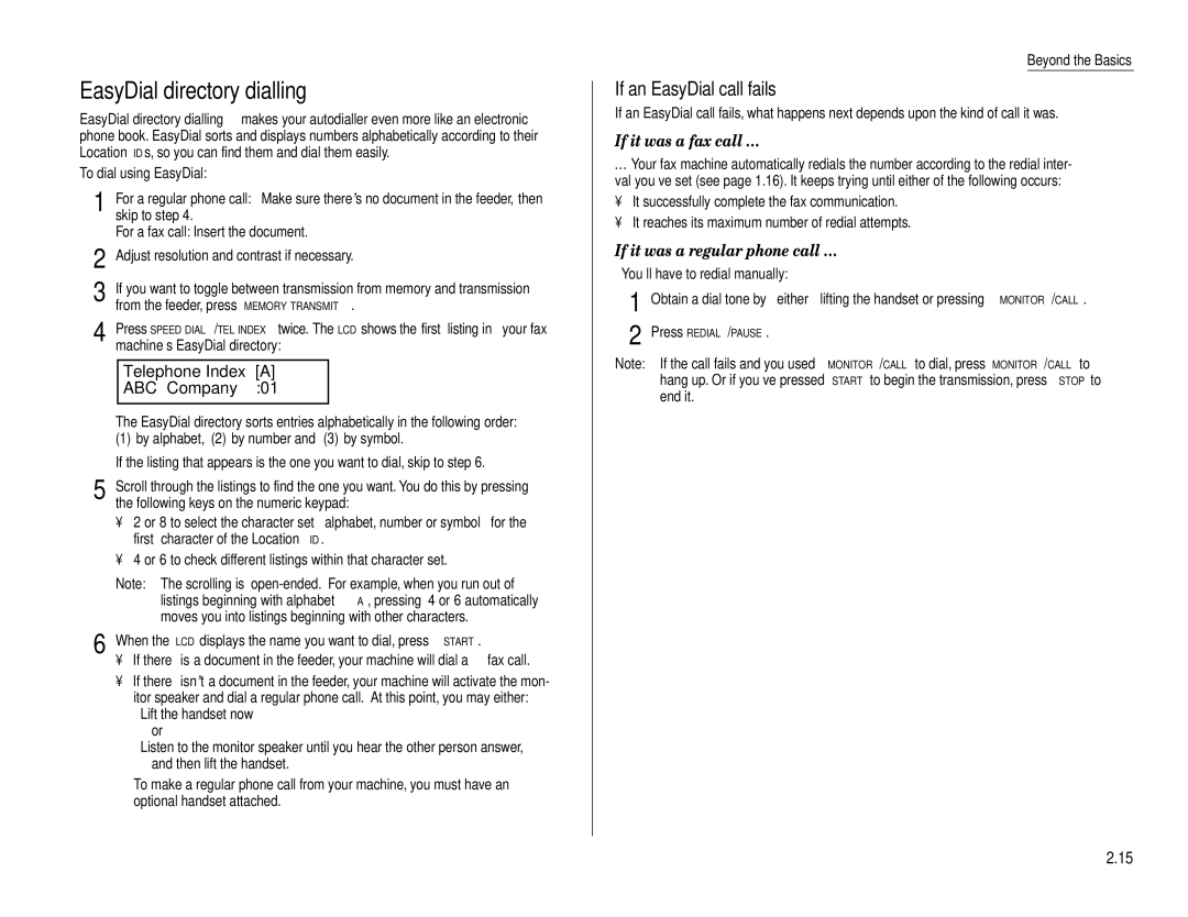 Muratec F-160 operating instructions ABC Company, If an EasyDial call fails 