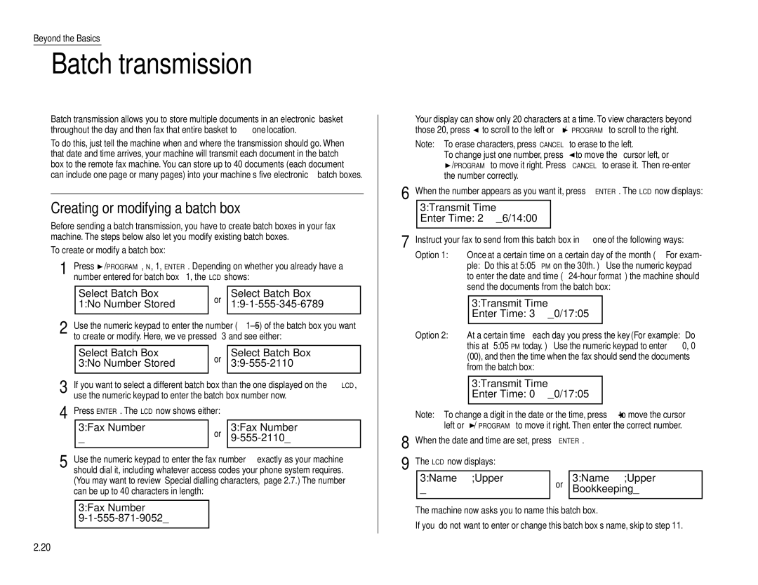 Muratec F-160 operating instructions Batch transmission, Creating or modifying a batch box 