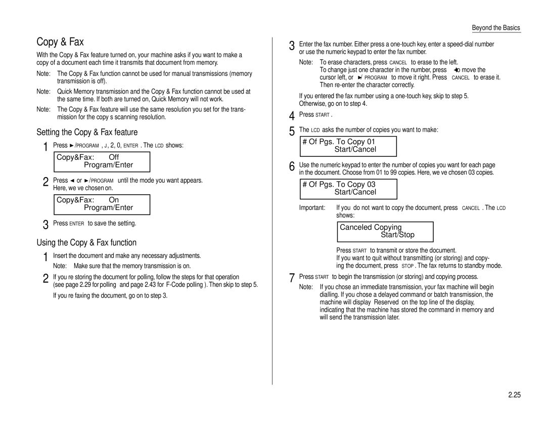 Muratec F-160 operating instructions Copy & Fax 