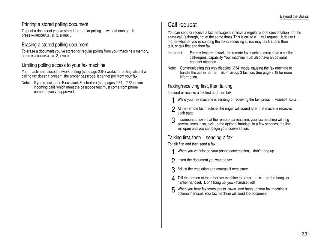 Muratec F-160 operating instructions Call request 