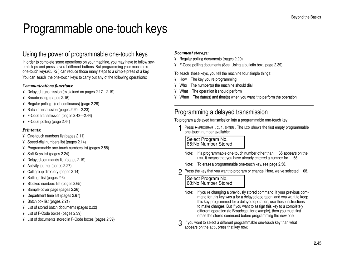 Muratec F-160 operating instructions Programmable one-touch keys, Using the power of programmable one-touch keys 