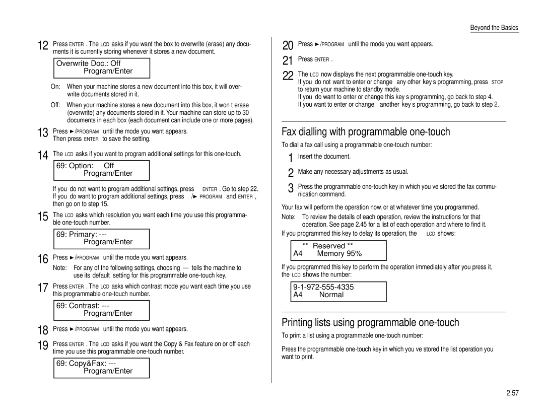 Muratec F-160 operating instructions Fax dialling with programmable one-touch, Printing lists using programmable one-touch 