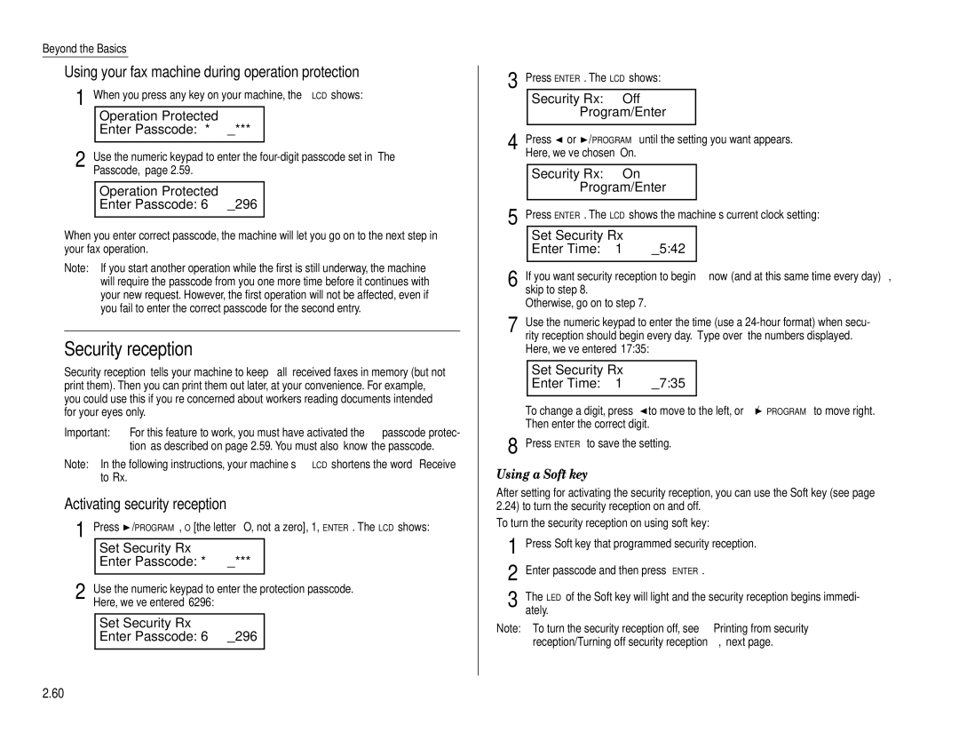 Muratec F-160 operating instructions Security reception 