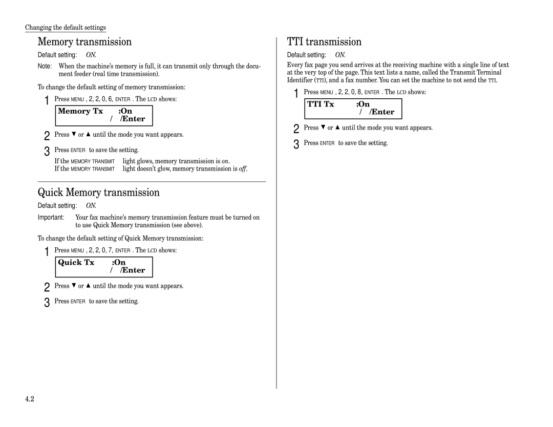 Muratec F-320 manual TTI transmission, Memory Tx $/ #/Enter, Quick Tx $/ #/Enter, TTI Tx $/ #/Enter 