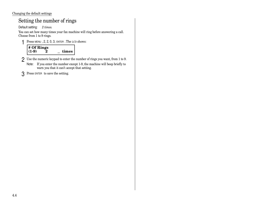 Muratec F-320 manual Setting the number of rings, # Of Rings, Default setting 2 times 