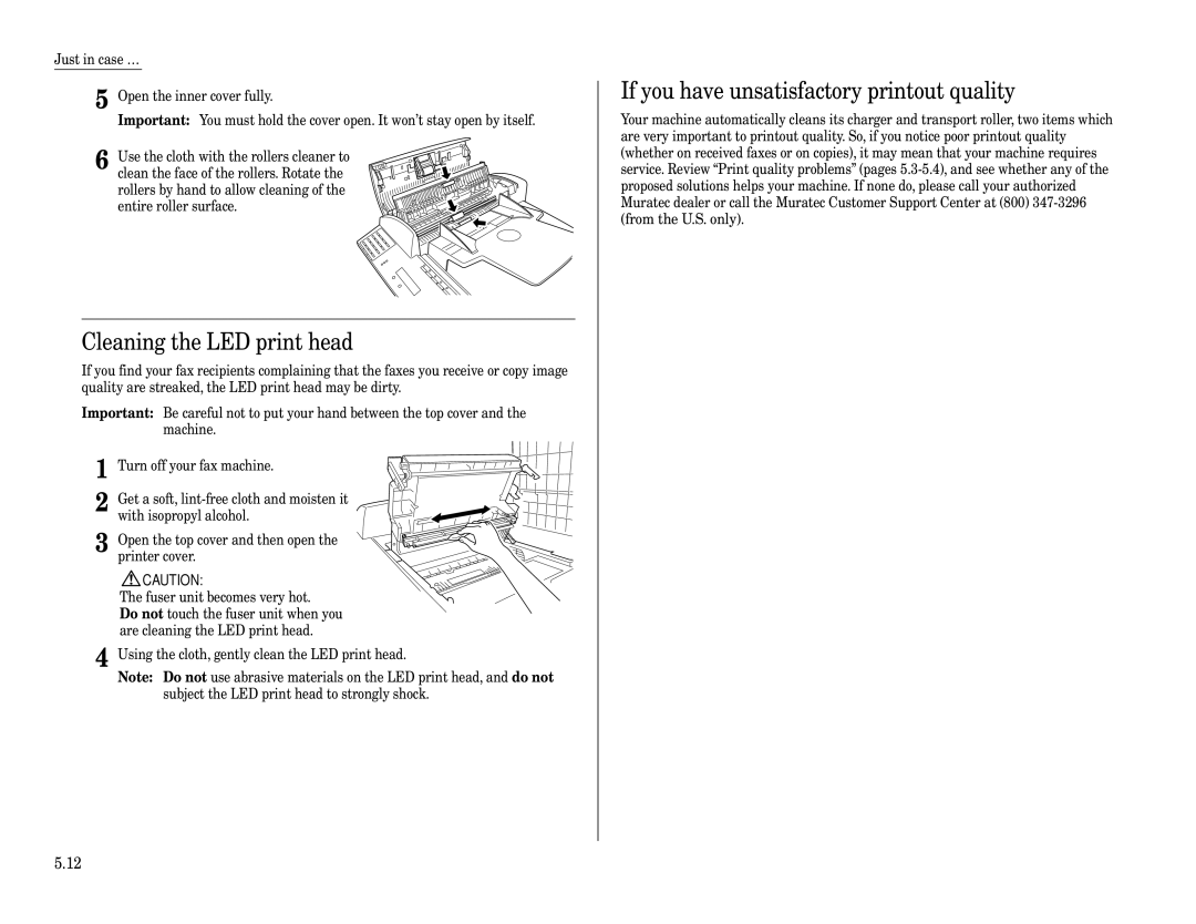 Muratec F-320 manual Cleaning the LED print head, If you have unsatisfactory printout quality 