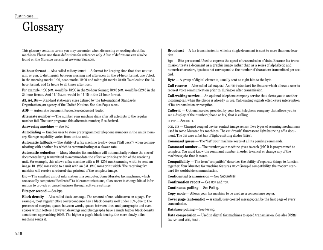 Muratec F-320 manual Glossary, Answering machine See TAD 