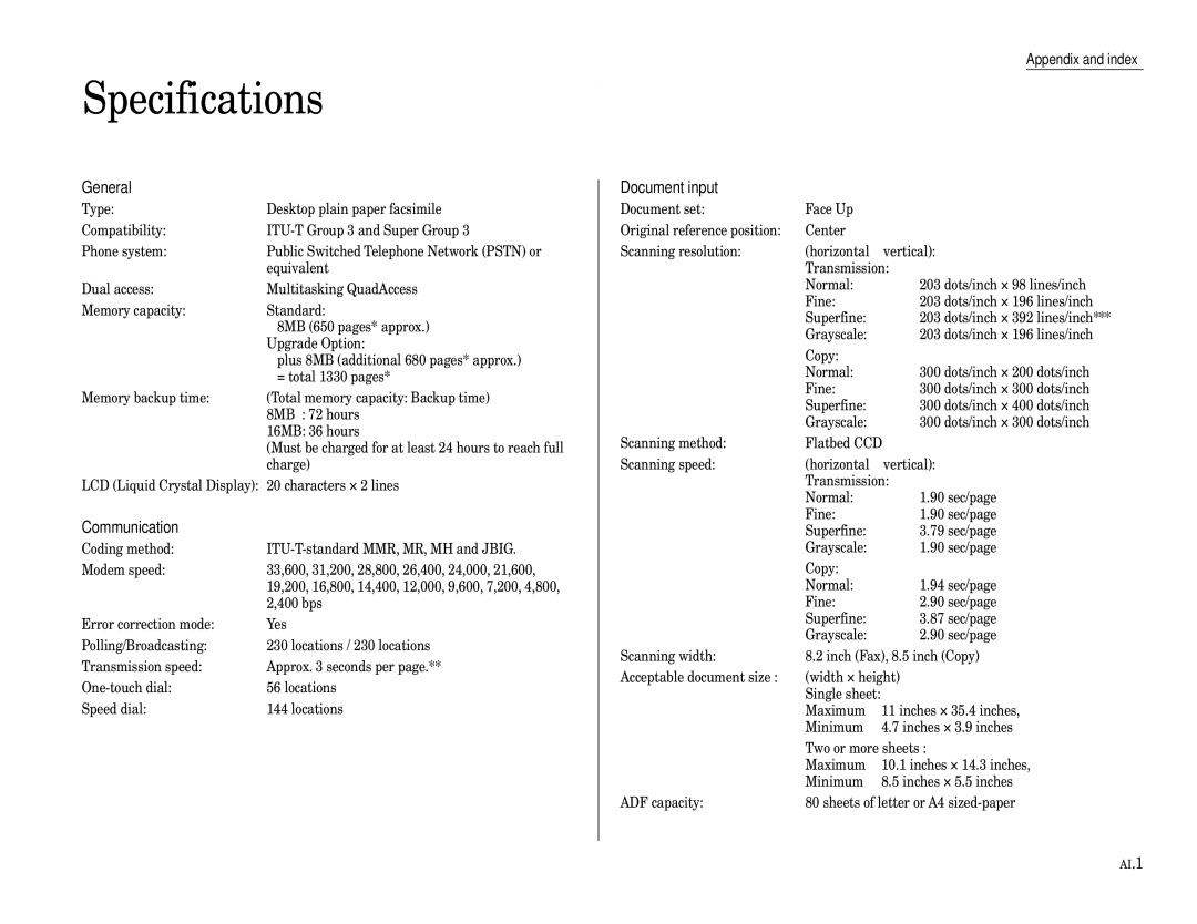 Muratec F-320 manual Specifications, General 