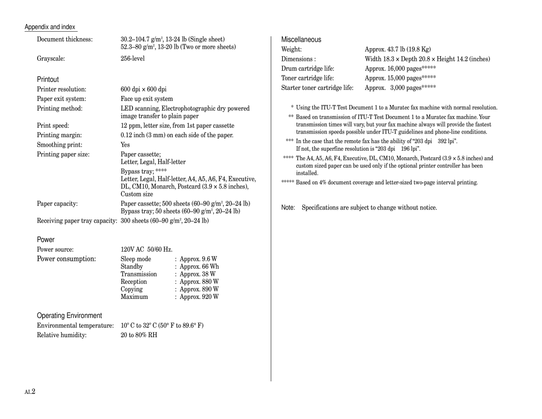 Muratec F-320 manual Operating Environment 