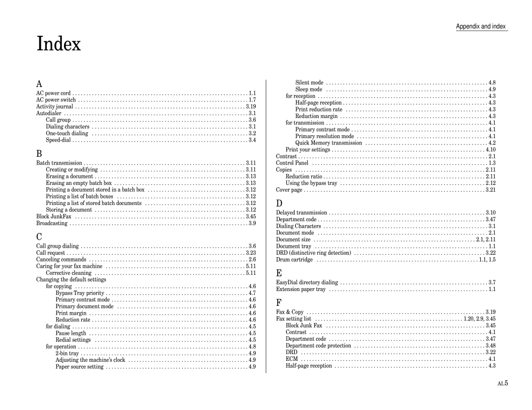 Muratec F-320 manual Index, Changing the default settings 